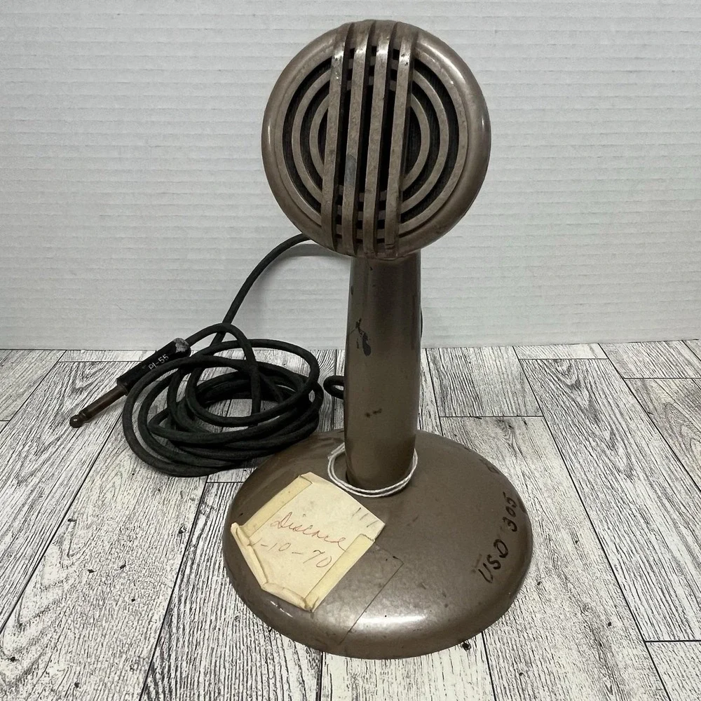1940s Vintage Heavy Cast PA Intercom Desk Microphone PL-55 Plug Art Deco